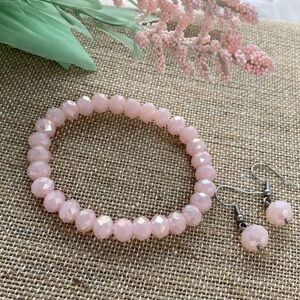 Pink Beaded Stretch Bracelet & Earring Set
